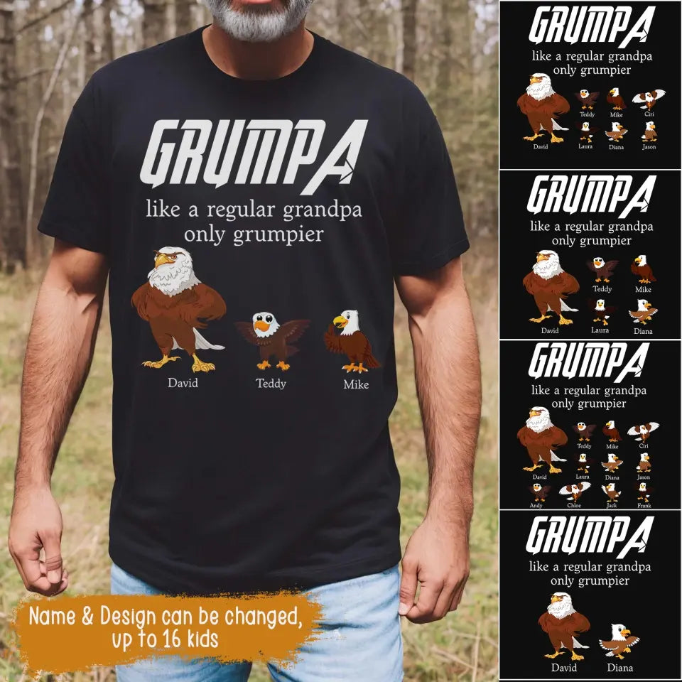 Personalized Grumpa Like A Regular Grandpa Only Grumpier Eagle T-Shirt