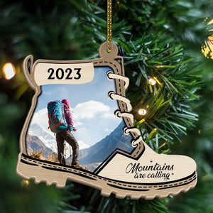 Mountains Are Calling - Personalized  Photo Upload Gifts Custom Acrylic Ornament for Hiking Lovers