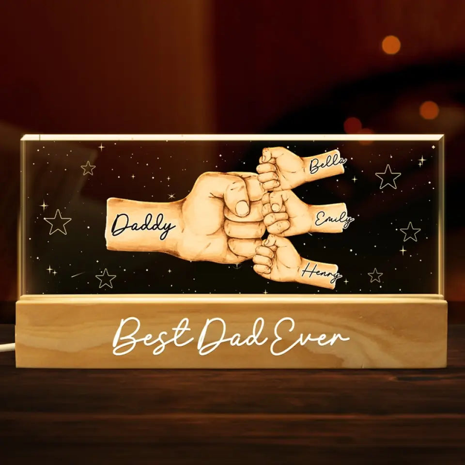 Personalized Family Fist Bump Acrylic LED Night Light Gift For Dad, Grandpa