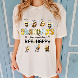 Personalized Pure Cotton T-shirt - Reasons To Bee Happy - Gift For Nana, Grandma, Mom