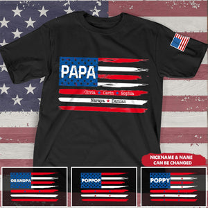 Personalized Dad Grandpa Flag With Grandkids 3D T-Shirt