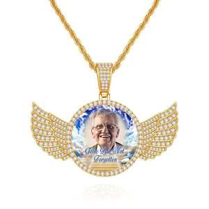 Personalized Memorial Photo Necklace with Wings