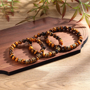 Personalized Tiger's Eye Stone Bead Bracelet for Family,Custom 1-8 Name