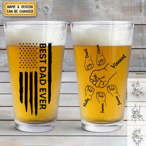 Personalized Best Dad Papa Grandpa Ever Fist Bump Outline Beer Glass