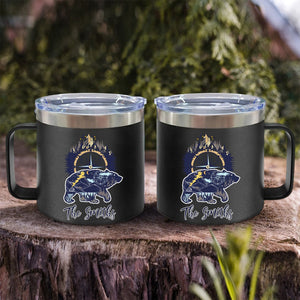 Bear And Mountains - Camping Gift For Camping Lovers - Personalized 14oz Stainless Steel Tumbler With Handle