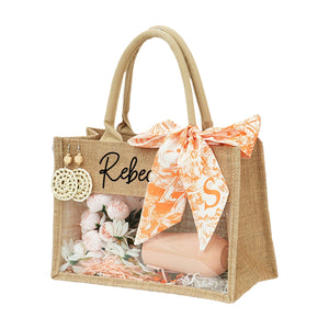 Personalized Beach Jute Tote Bag with Scarf