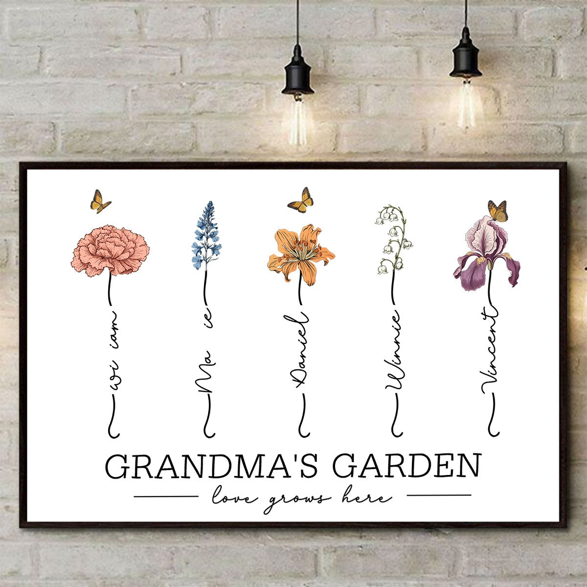 Personalized Grandma‘s Garden Love Grows Here Beautiful Birth Month Flower Poster