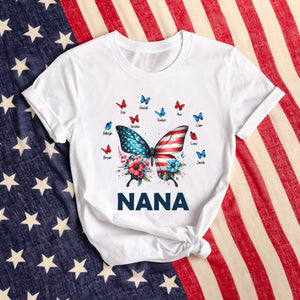 Personalized Grandma Mom Butterfly kids Independence Day T-shirt