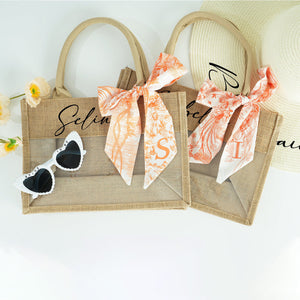 Personalized Beach Jute Tote Bag with Scarf