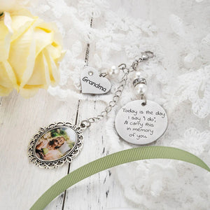 Personalized Lace Oval Photo Bouquet Charm Memorial Wedding Gift for Bride