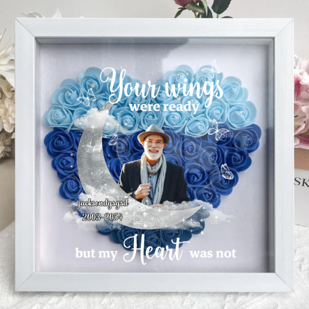 Personalized Memorial On Moon Upload Photo Flower Shadow Box