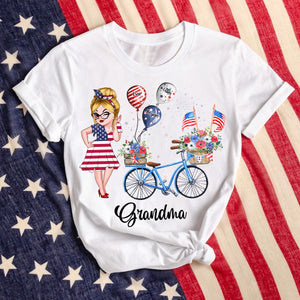 Personalized T-Shirt - 4th of July Grandma Mom Bike With Little Balloon Kids