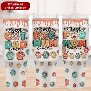 Personalized Best Dog & Cat  Mom Ever -40 Oz Stainless Steel Tumbler With Handle