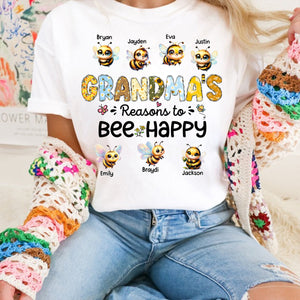 Personalized Pure Cotton T-shirt - Reasons To Bee Happy - Gift For Nana, Grandma, Mom