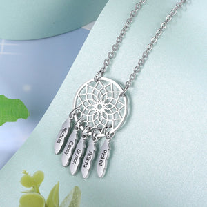 Mother's Day Gift Personalized Dream Catcher Necklace with Engraving Names