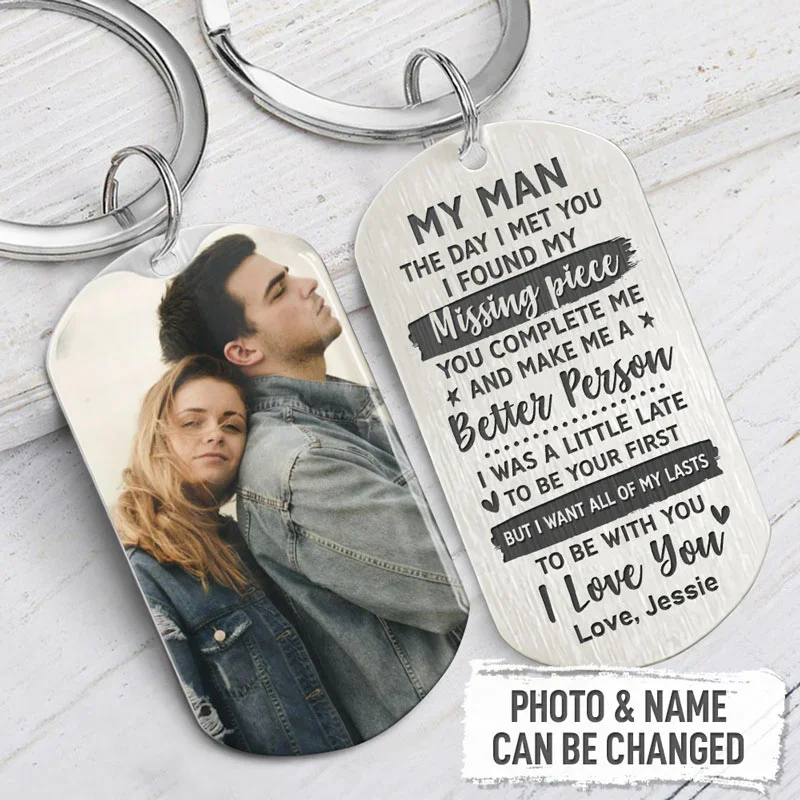 To My Man, Personalized Photo Keychain for Couple Husband Boyfriend Gift