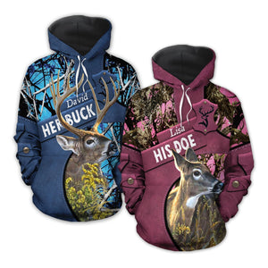 Personalized Her Buck His Doe Name Couple Deer 3D Hoodie