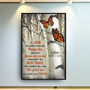 A Limb Has Fallen Butterfly Sympathy Family Tree - Memorial Gift - Personalized Custom Poster