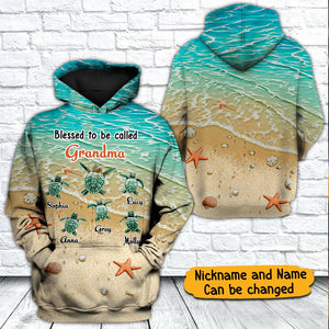 Personalized Grandma Grandkids Turtle Ocean Lover Gift Hoodie