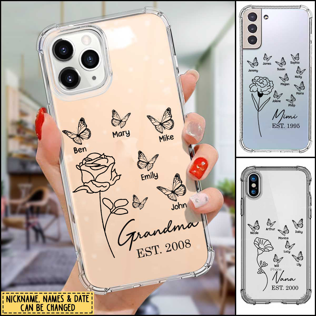 Personalized Birth Flower Buterfly Grandma Kids Phone Case