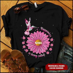 Pink Floral Hummingbird Happiness Is Being Called Grandma, Gift For Nana Auntie Mommy Personalized T-shirt