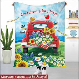 Personalized Grandma Nana's Love Bugs Fleece Blanket