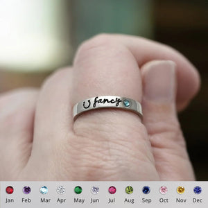 Personalized Engraved Horseshoe Ring with Birthstone Gift for Family/Friends/Horse Lovers