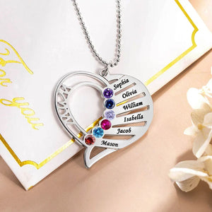 Personalized Heart Shape Family Birthstone Necklace