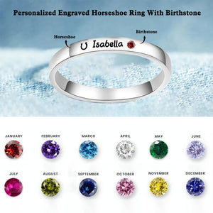 Personalized Engraved Horseshoe Ring with Birthstone Gift for Family/Friends/Horse Lovers