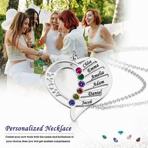 Personalized Heart Shape Family Birthstone Necklace