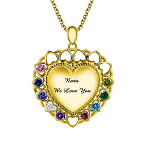 Personalized Mom or Grandma Heart Necklace with Kid's Birthstones