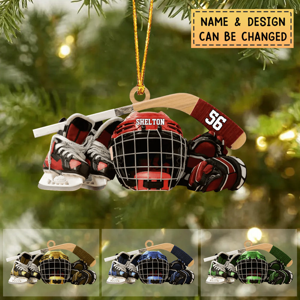 Personalized Hockey Skates Helmet And Stick Ornament