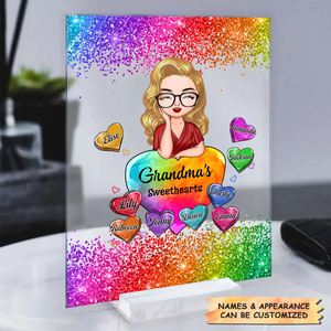 Personalized Grandma Mom Kids Colorful Hearts Acrylic Plaque