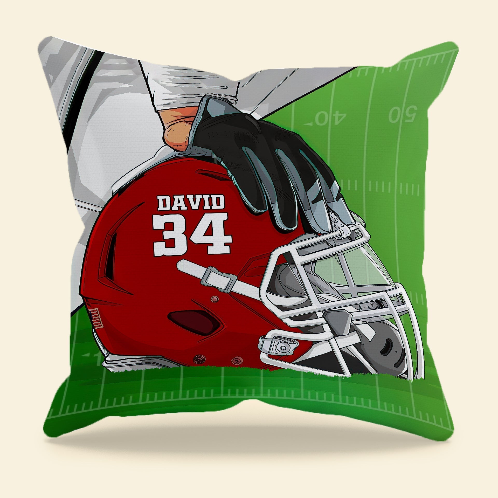 American Football Helmet And Gloves - Personalized Pillow - Gift For American Football Players