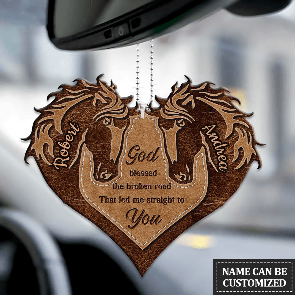 Brown Horse Couple Heart God Blessed Personalized Ornament