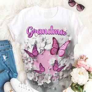 Personalized Crack In A Wall Butterfly All-over Print T Shirt Gift For Grandma