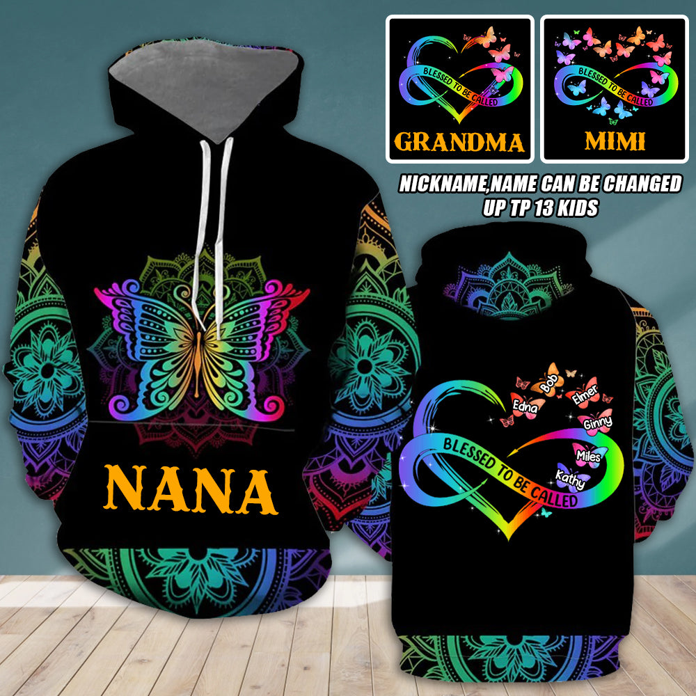 Personalized Colorful Butterfly Vintage Nana Grandma Kids 3D Hoodie