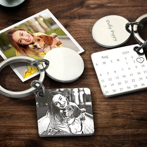 Custom Photo Engraved Calendar Name Keychain | Unique Gift