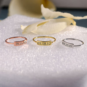 Personalized Delicate Dainty Bar Date Ring