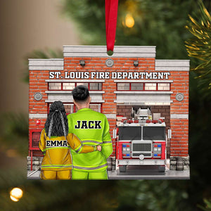 Firefighter Couple Fire Department Personalized Christmas-Two Sided Ornament