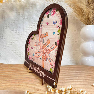 Personalized Grandma Holding Hand With Grandkids Heart Shaped Wooden Plaque