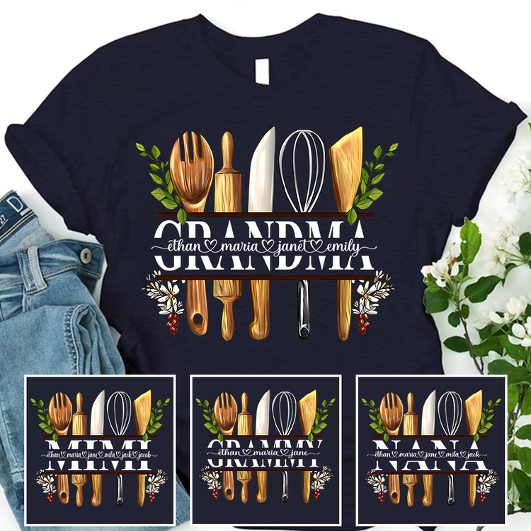 Grandma And Kids Personalized Cooking Tools T-Shirt