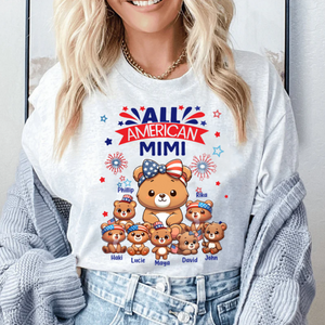 Nana Grandma Cute Bear 4th of July Gift Personalized Pure Cotton T-Shirt