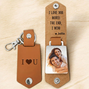 I Love You More! - Personalized Leather Photo Keychain