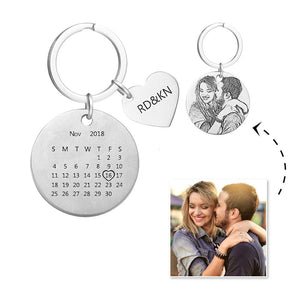 Custom Photo Engraved Calendar Name Keychain | Unique Gift