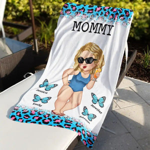 Personalized Soft Beach Towel - Butterflies Leopard Print Girl - Gift For Mom, Grandma, Kids