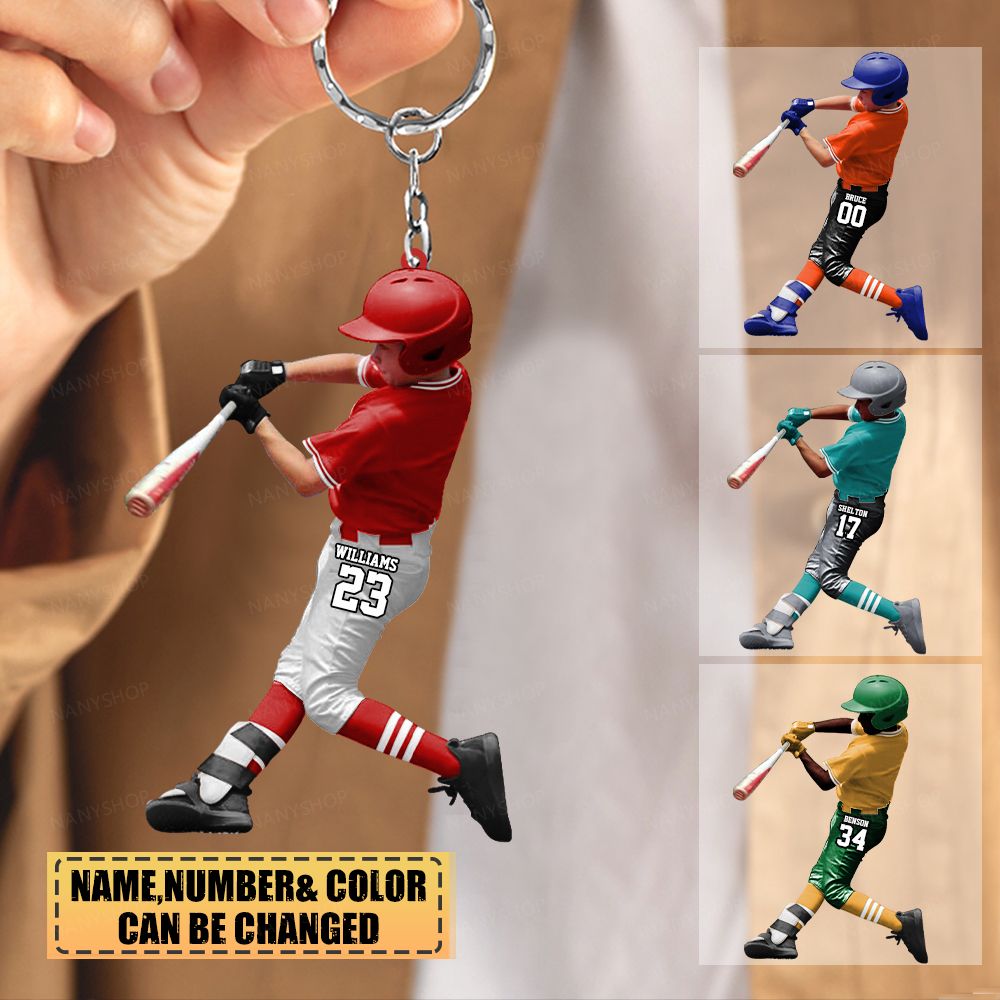 Personalized Youth Baseball Player-Batting Acrylic Keychain