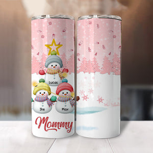 Personalized Snowman Kid Pink Sky Skinny Tumbler