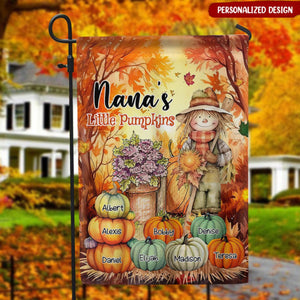 Grandma, Mom Little Pumpkins Scarecrow With Pumpkins Personalized Flag