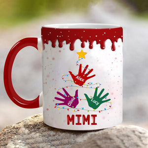 Grandma Nana Mom Handprint Christmas Tree Personalized Mug